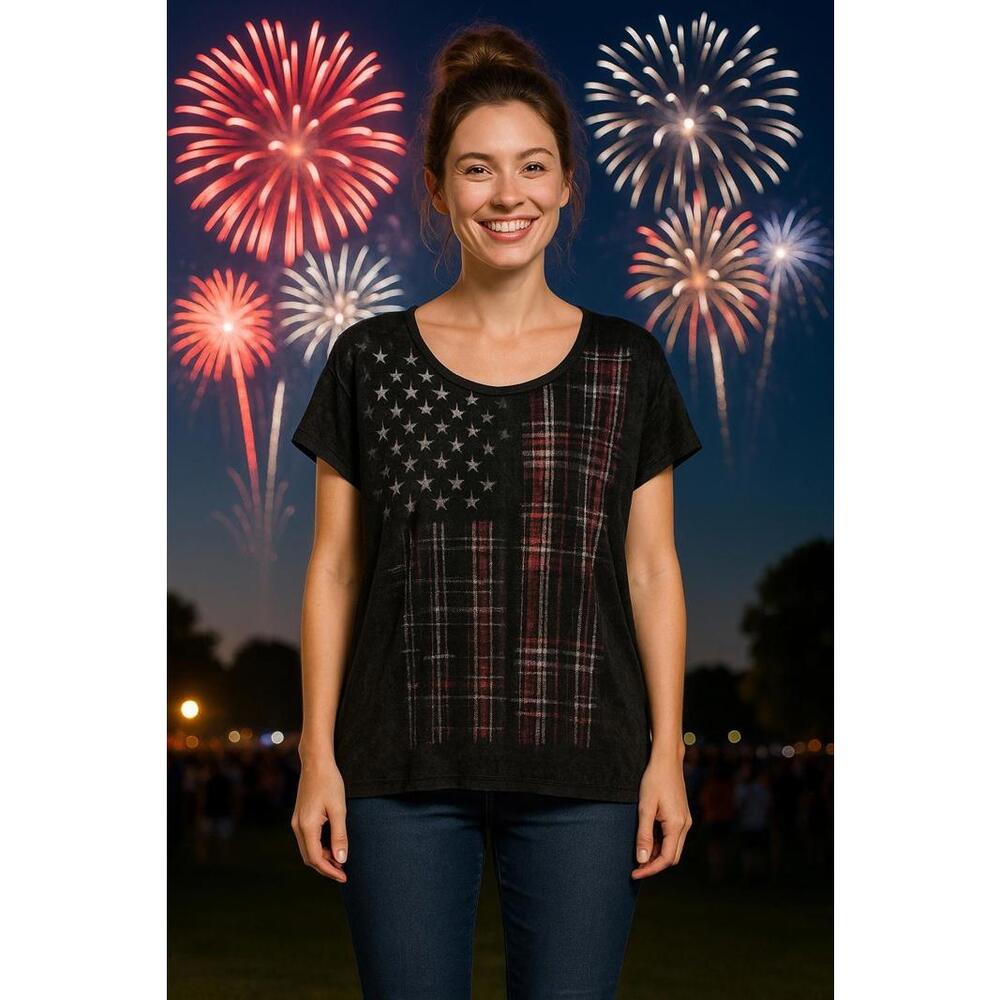 Rock & Republic Women's Black Red White Patriotic Graphic Sweatshirt, 2X